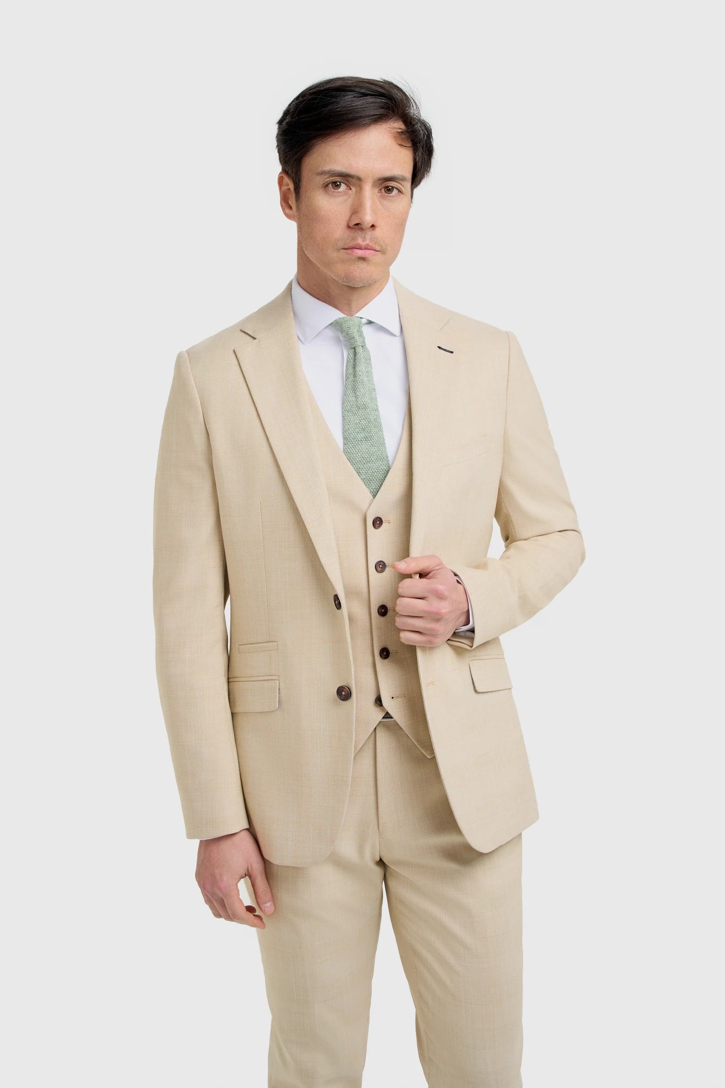 Camden - Herr Beige 3-delad rutig kostym