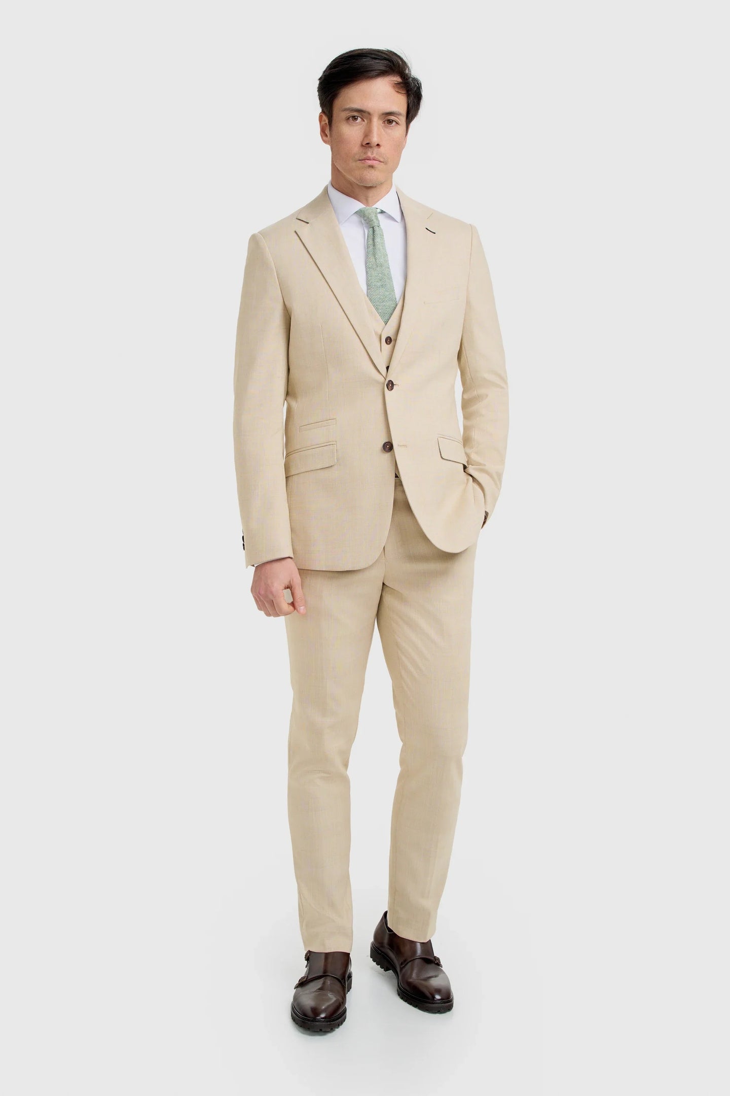Camden - Herr Beige 3-delad rutig kostym