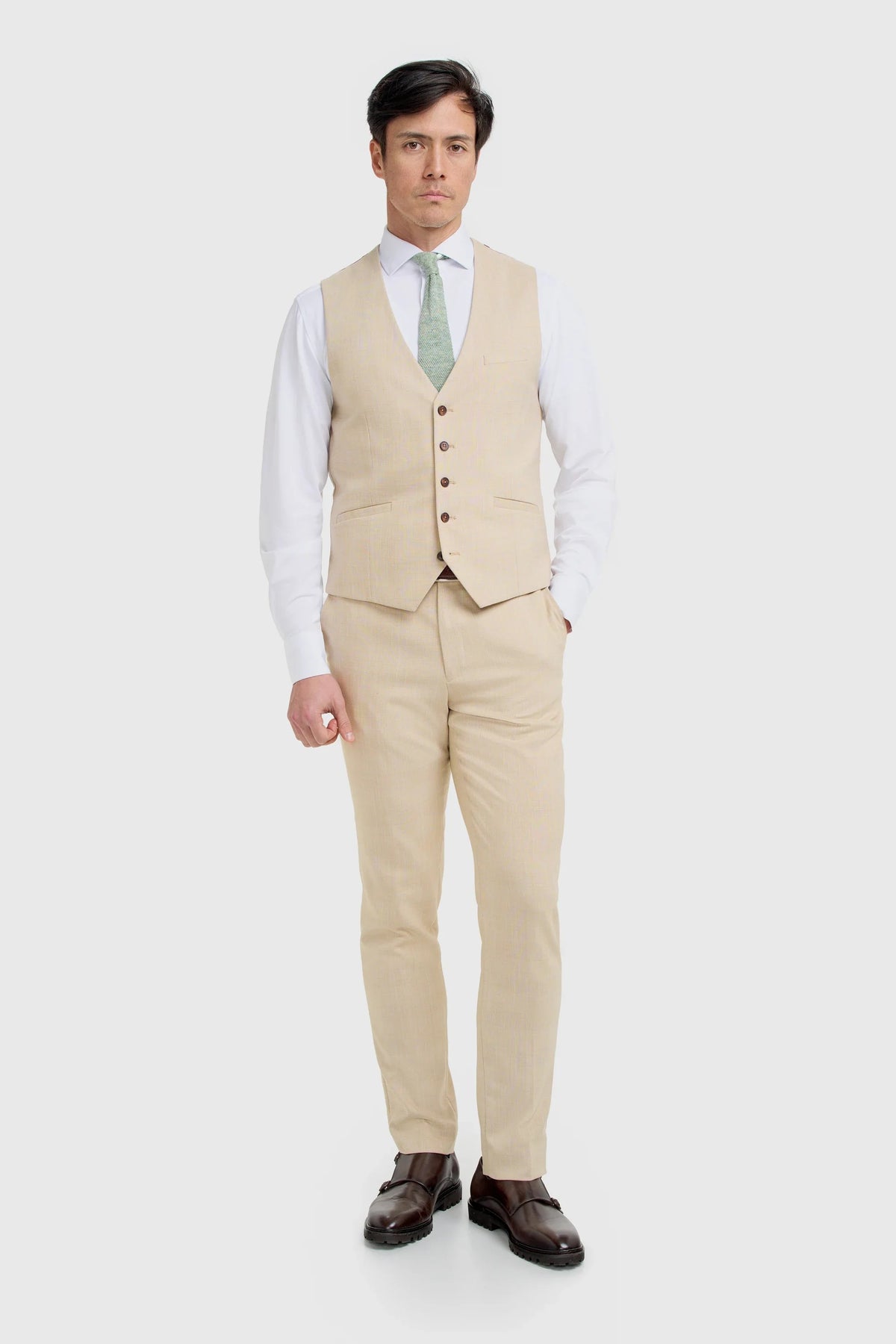 Camden - Herr Beige 3-delad rutig kostym