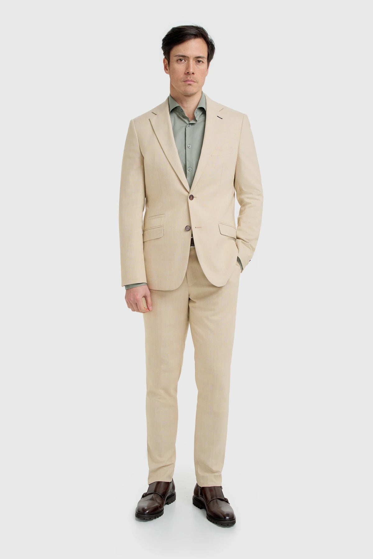Camden - Herr Beige 3-delad rutig kostym