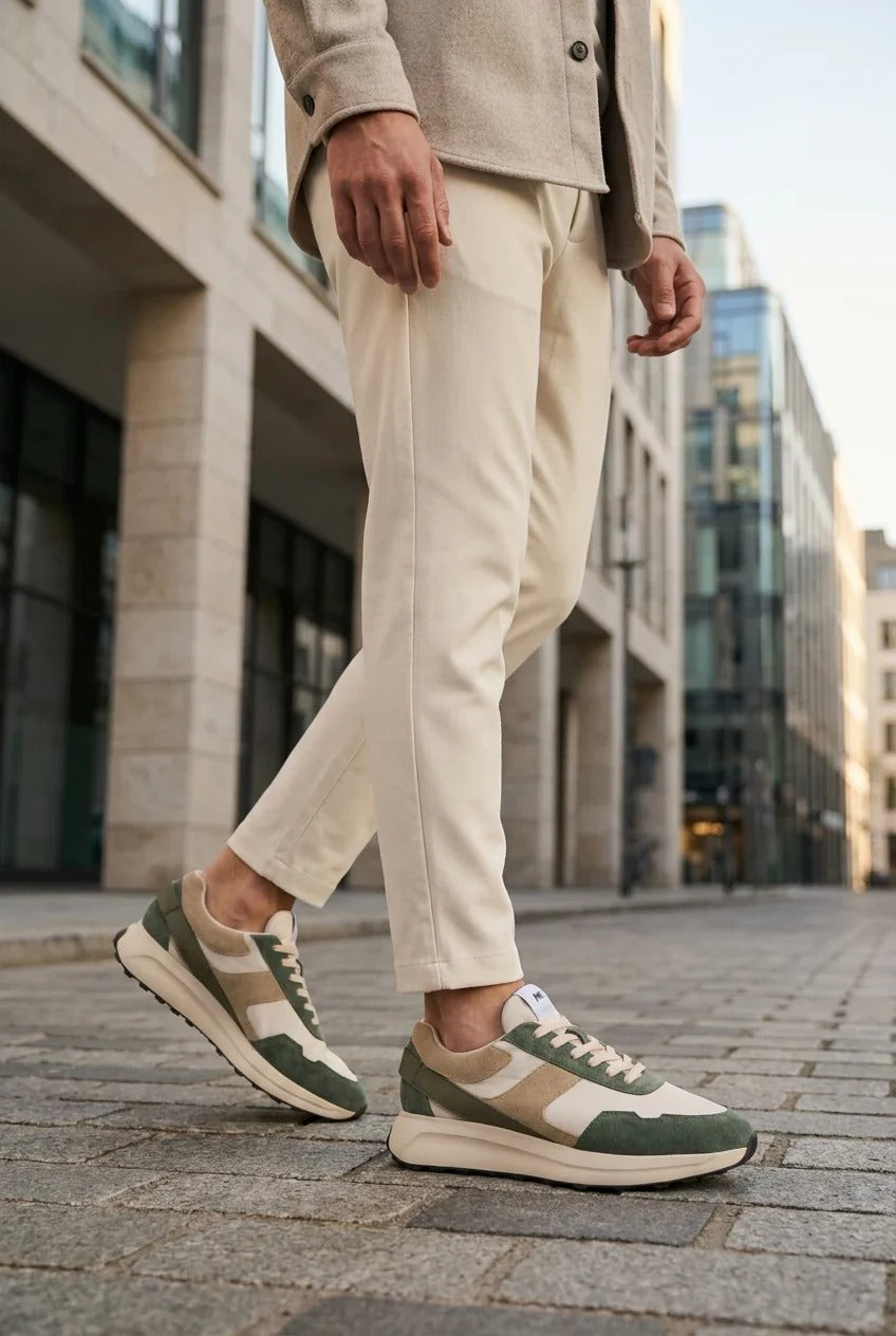 Canbera - Herrsneakers i lätt mocka, salviagröna