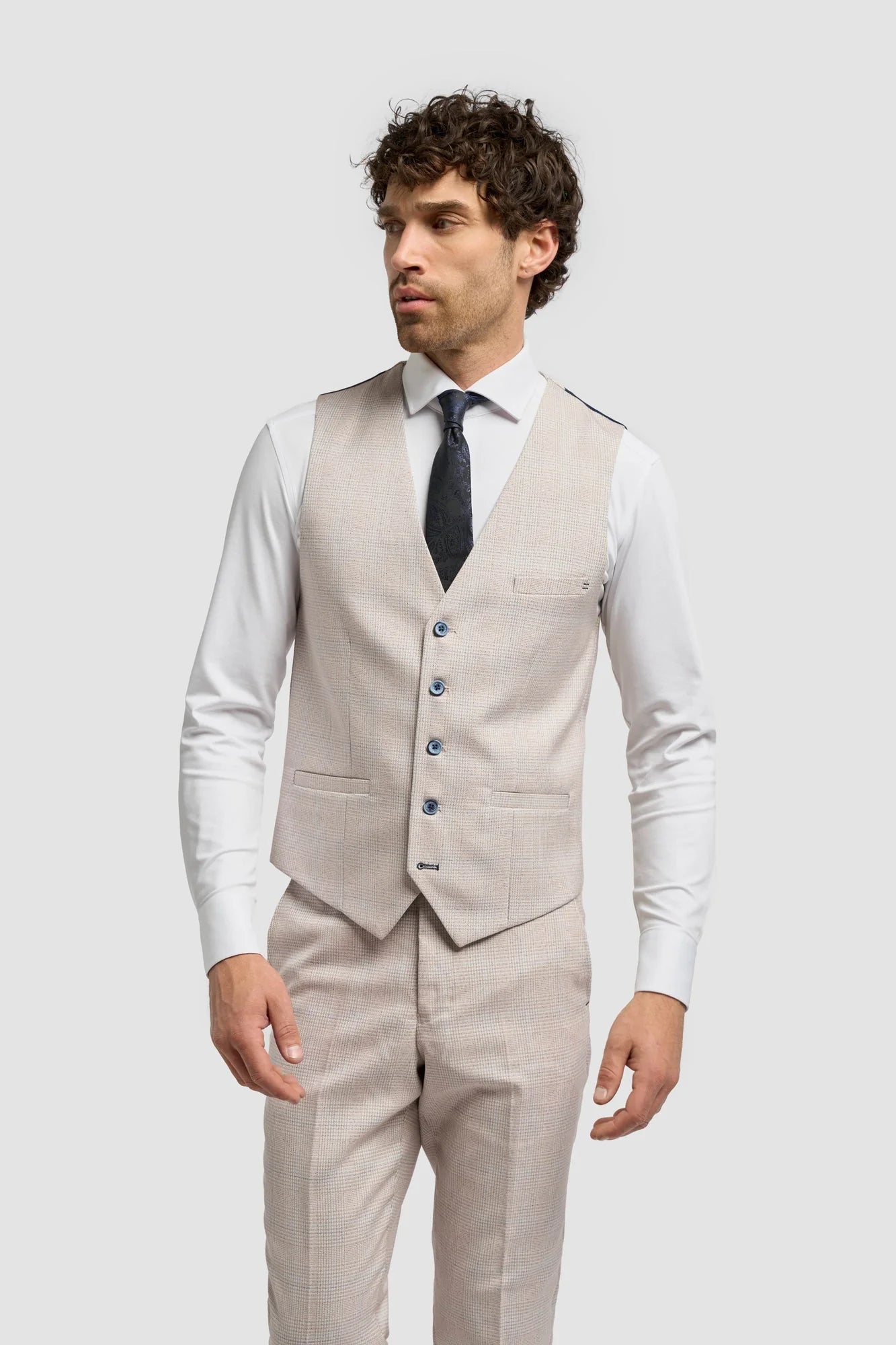 Caridi - Herrväst i tweed, beige, bröllop