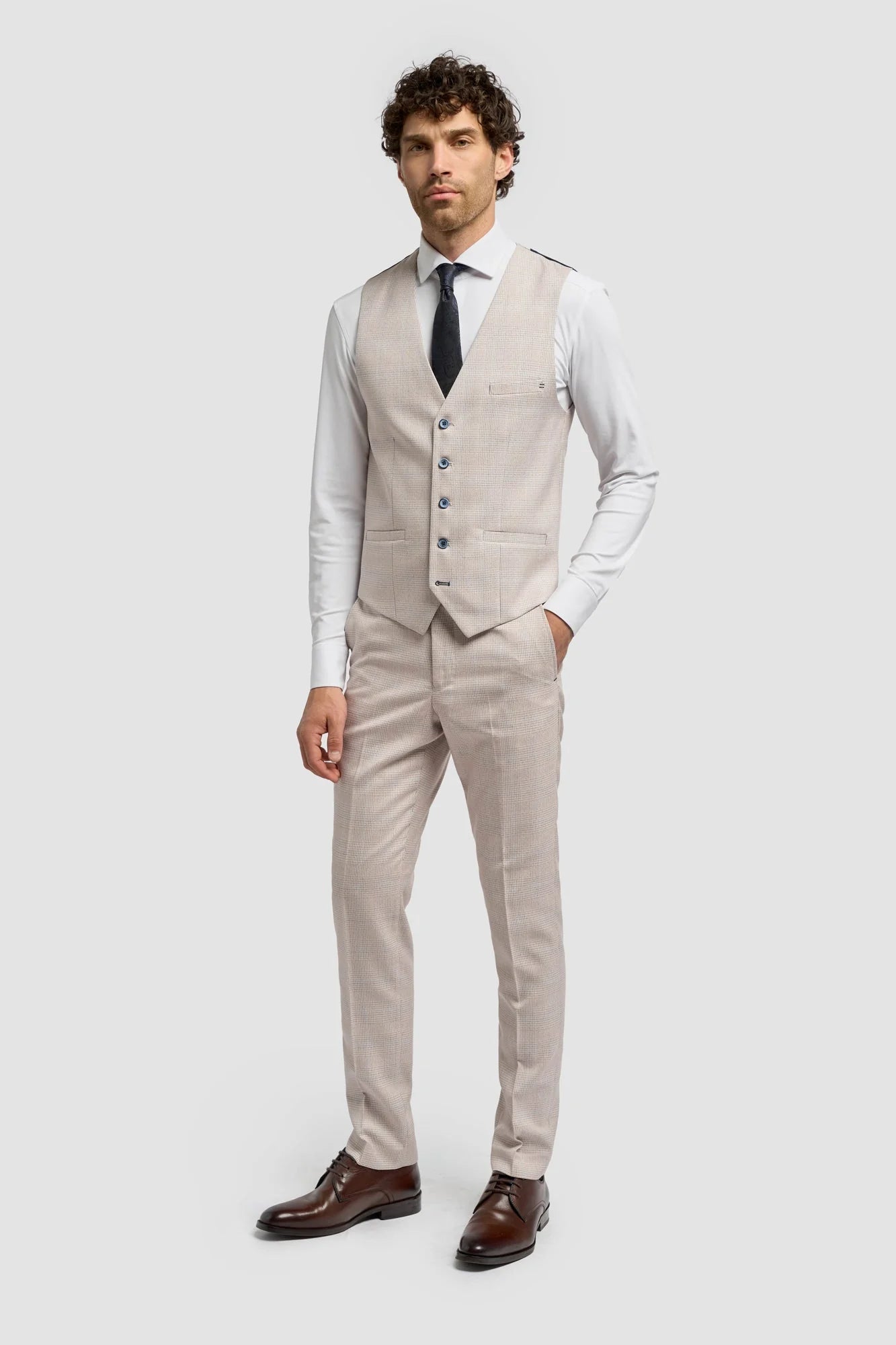 Caridi - Herrväst i tweed, beige, bröllop