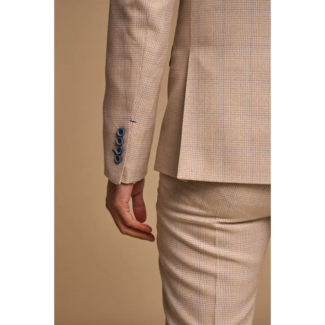Caridi - Beige Dubbelknäppt Kostym för Herr i 2 Delar