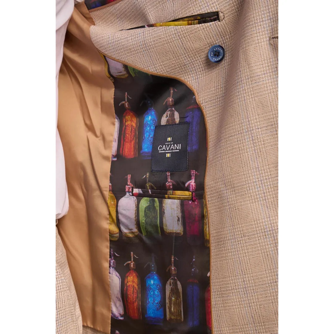 Caridi - Beige Dubbelknäppt Kostym för Herr i 2 Delar