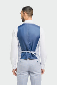 Herr 3-delad rutig kostym i tweed ljusblå skräddarsydd passform bröllop peaky klassisk