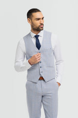 Herr 3-delad rutig kostym i tweed ljusblå skräddarsydd passform bröllop peaky klassisk