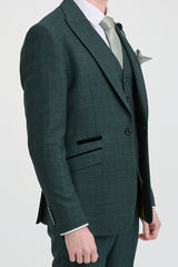 Herr 3-delad rutig kostym i tweed, olivgrön, skräddarsydd passform, bröllop, klassisk stil, Peaky
