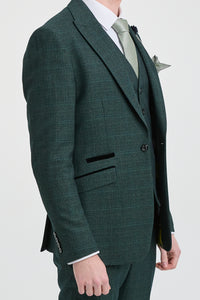Herr 3-delad rutig kostym i tweed, olivgrön, skräddarsydd passform, bröllop, klassisk stil, Peaky