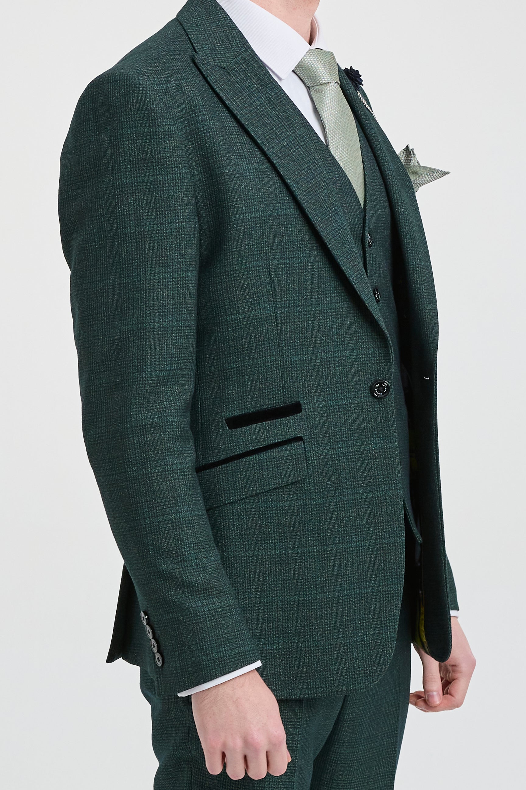 Herr 3-delad rutig kostym i tweed, olivgrön, skräddarsydd passform, bröllop, klassisk stil, Peaky