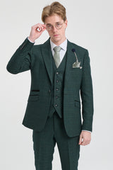 Herr 3-delad rutig kostym i tweed, olivgrön, skräddarsydd passform, bröllop, klassisk stil, Peaky