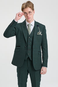 Herr 3-delad rutig kostym i tweed, olivgrön, skräddarsydd passform, bröllop, klassisk stil, Peaky