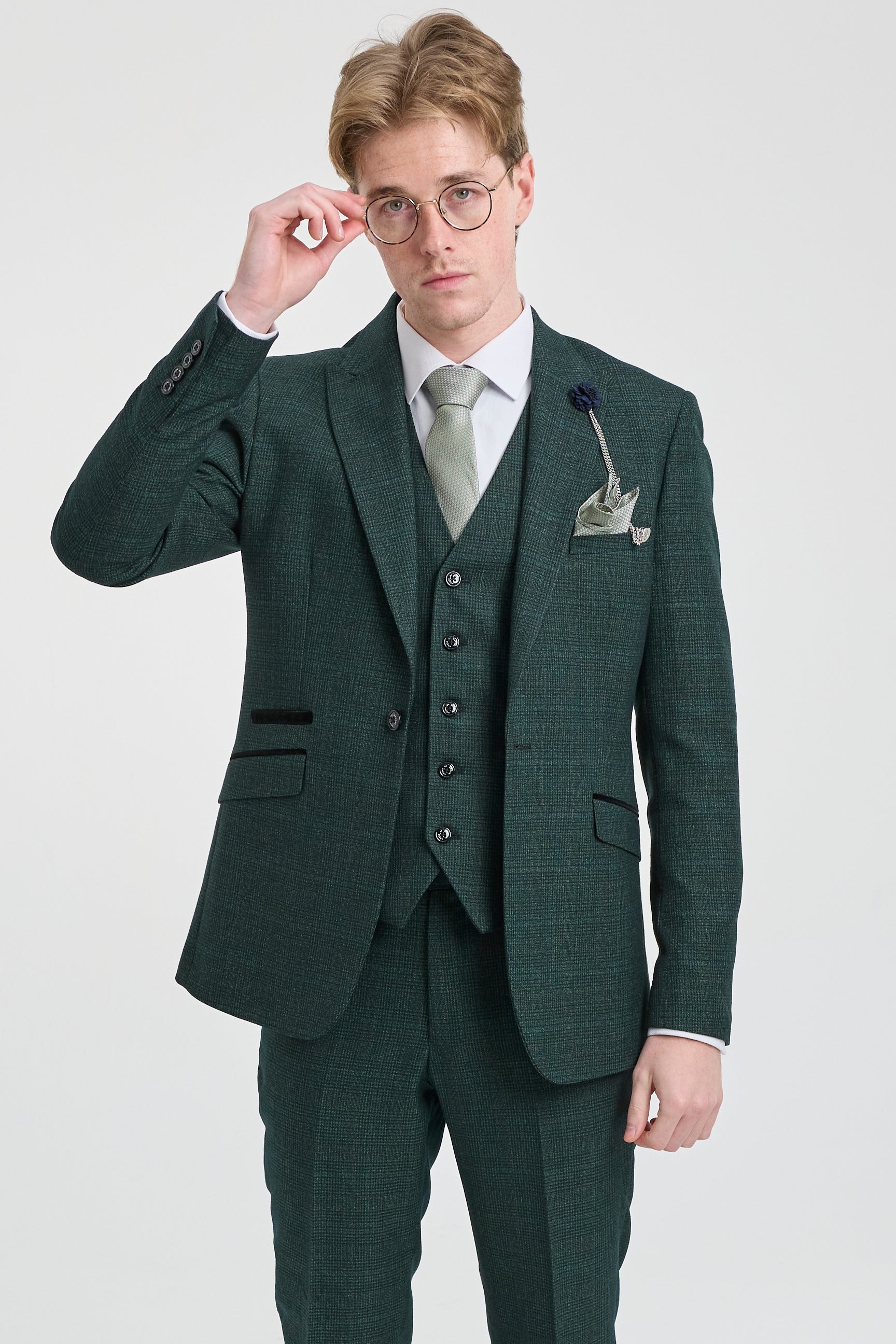 Herr 3-delad rutig kostym i tweed, olivgrön, skräddarsydd passform, bröllop, klassisk stil, Peaky