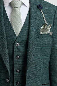 Herr 3-delad rutig kostym i tweed, olivgrön, skräddarsydd passform, bröllop, klassisk stil, Peaky