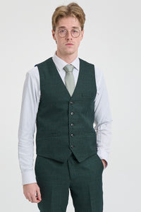 Herr 3-delad rutig kostym i tweed, olivgrön, skräddarsydd passform, bröllop, klassisk stil, Peaky