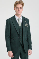 Herr 3-delad rutig kostym i tweed, olivgrön, skräddarsydd passform, bröllop, klassisk stil, Peaky