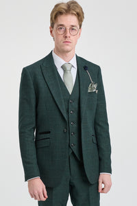 Herr 3-delad rutig kostym i tweed, olivgrön, skräddarsydd passform, bröllop, klassisk stil, Peaky