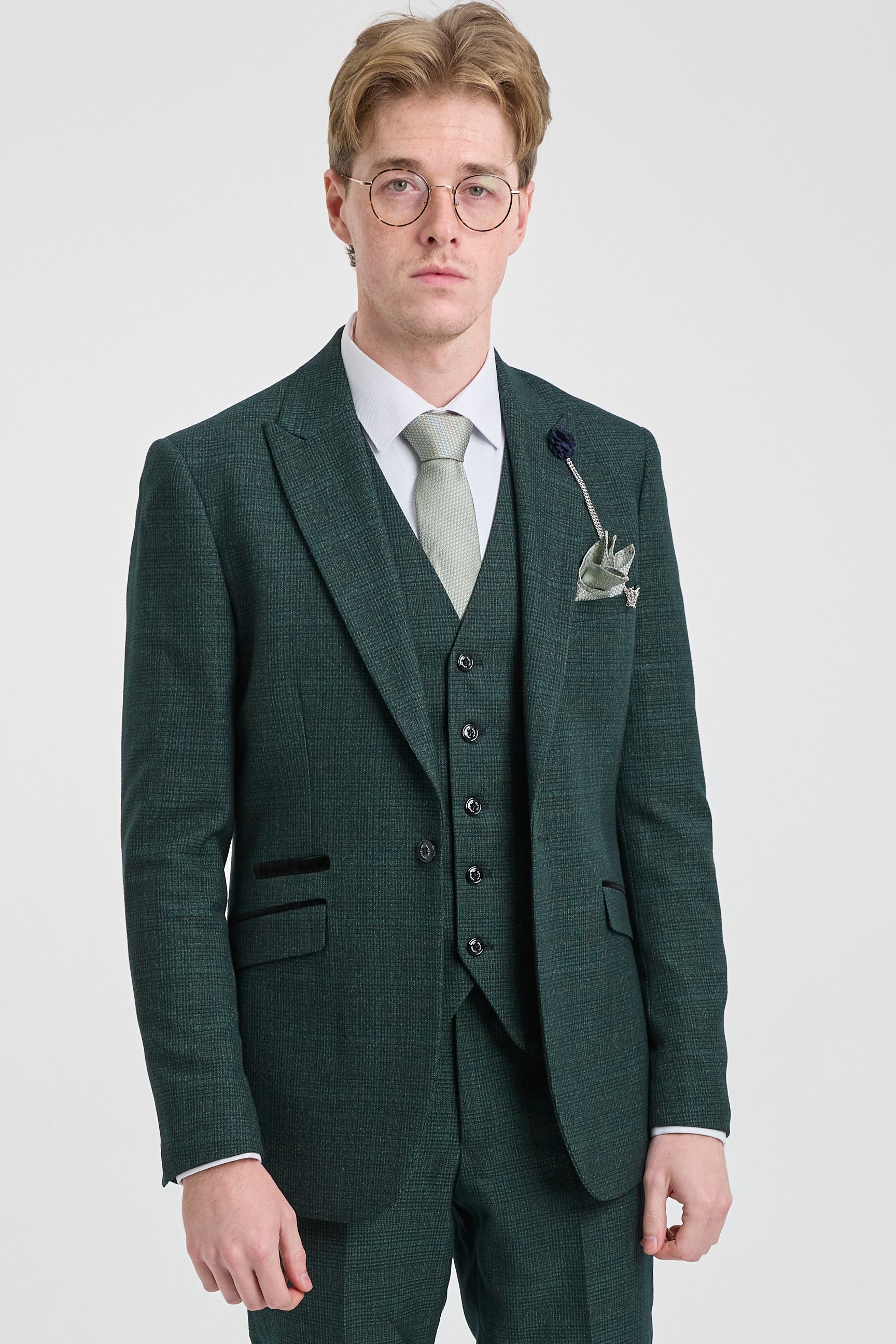 Herr 3-delad rutig kostym i tweed, olivgrön, skräddarsydd passform, bröllop, klassisk stil, Peaky