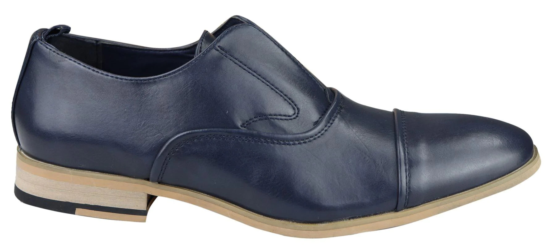 Herr Slip-On Skor i Äkta Läder Eleganta Formella Marinblå Tan Brun Bröllop Kontor Fest