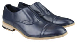 Herr Slip-On Skor i Äkta Läder Eleganta Formella Marinblå Tan Brun Bröllop Kontor Fest