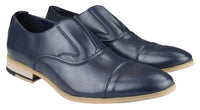 Herr Slip-On Skor i Äkta Läder Eleganta Formella Marinblå Tan Brun Bröllop Kontor Fest