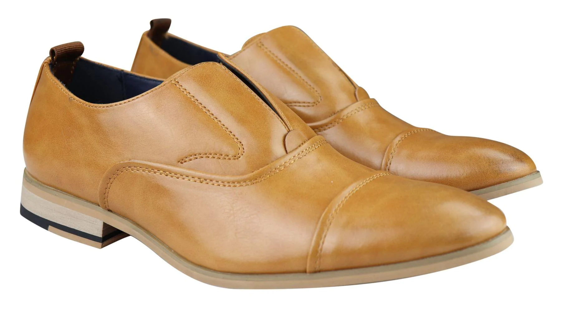 Herr Slip-On Skor i Äkta Läder Eleganta Formella Marinblå Tan Brun Bröllop Kontor Fest