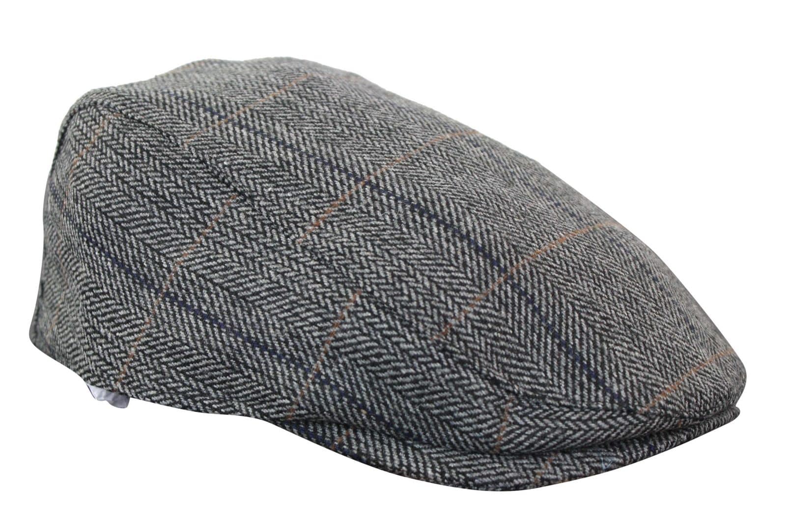Cavani Albert Herr Tweed Flat Cap - Fiskbensmönstrad Tweed Ull Grandad Flat Hats Vintage - Brun/Antracitgrå