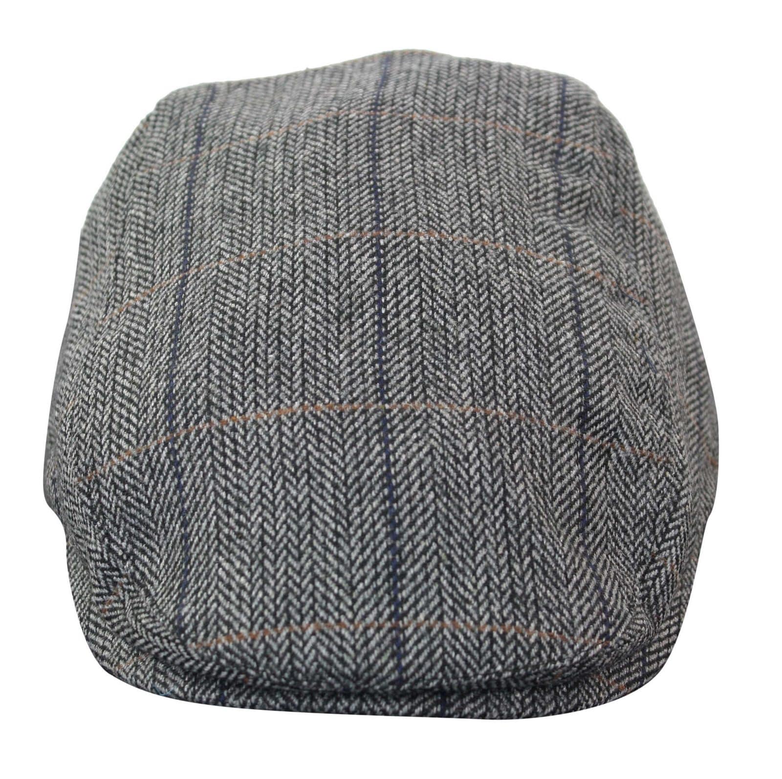 Cavani Albert Herr Tweed Flat Cap - Fiskbensmönstrad Tweed Ull Grandad Flat Hats Vintage - Brun/Antracitgrå