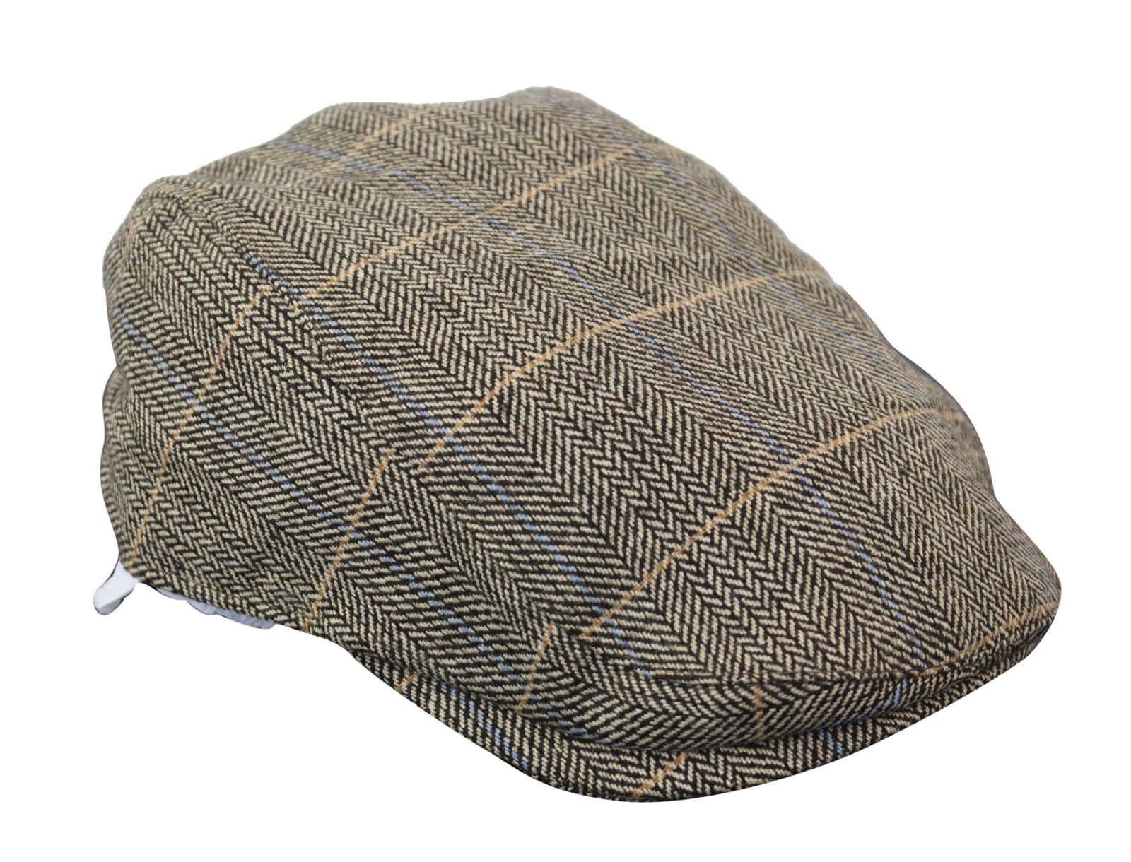 Cavani Albert Herr Tweed Flat Cap - Fiskbensmönstrad Tweed Ull Grandad Flat Hats Vintage - Brun/Antracitgrå