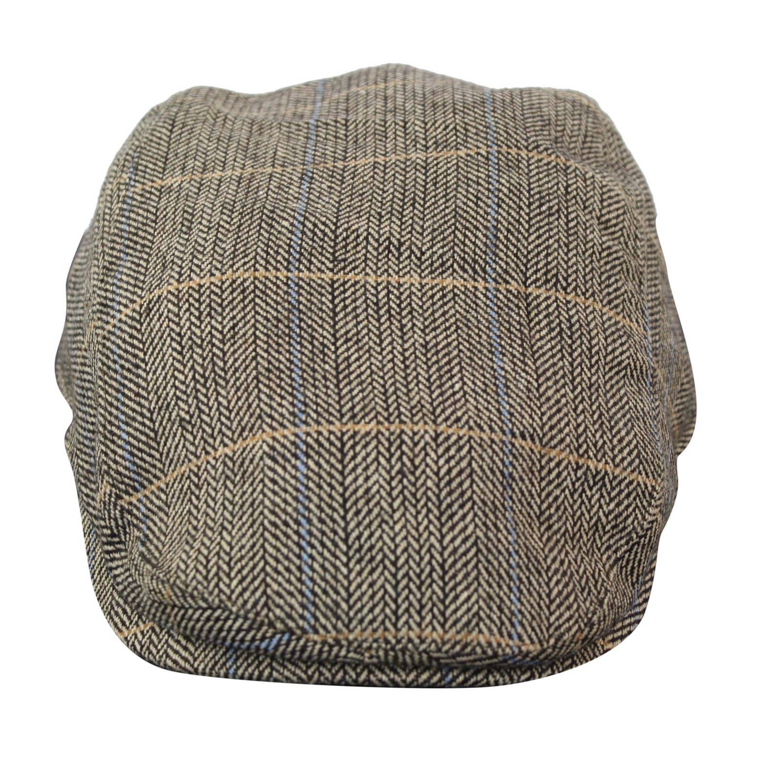 Cavani Albert Herr Tweed Flat Cap - Fiskbensmönstrad Tweed Ull Grandad Flat Hats Vintage - Brun/Antracitgrå