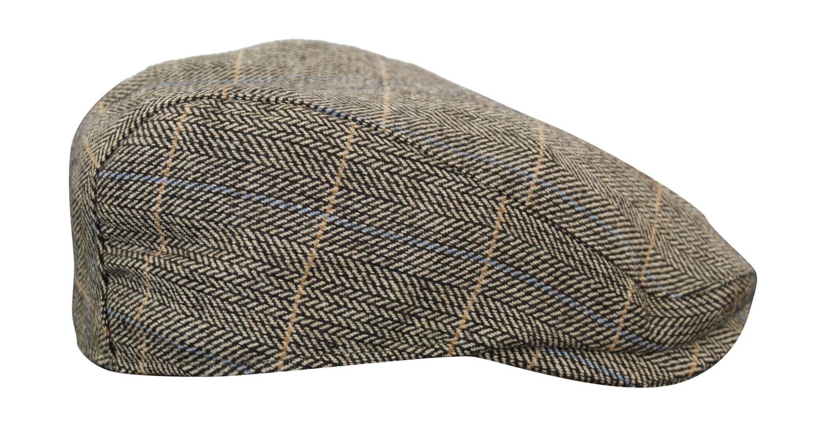 Cavani Albert Herr Tweed Flat Cap - Fiskbensmönstrad Tweed Ull Grandad Flat Hats Vintage - Brun/Antracitgrå