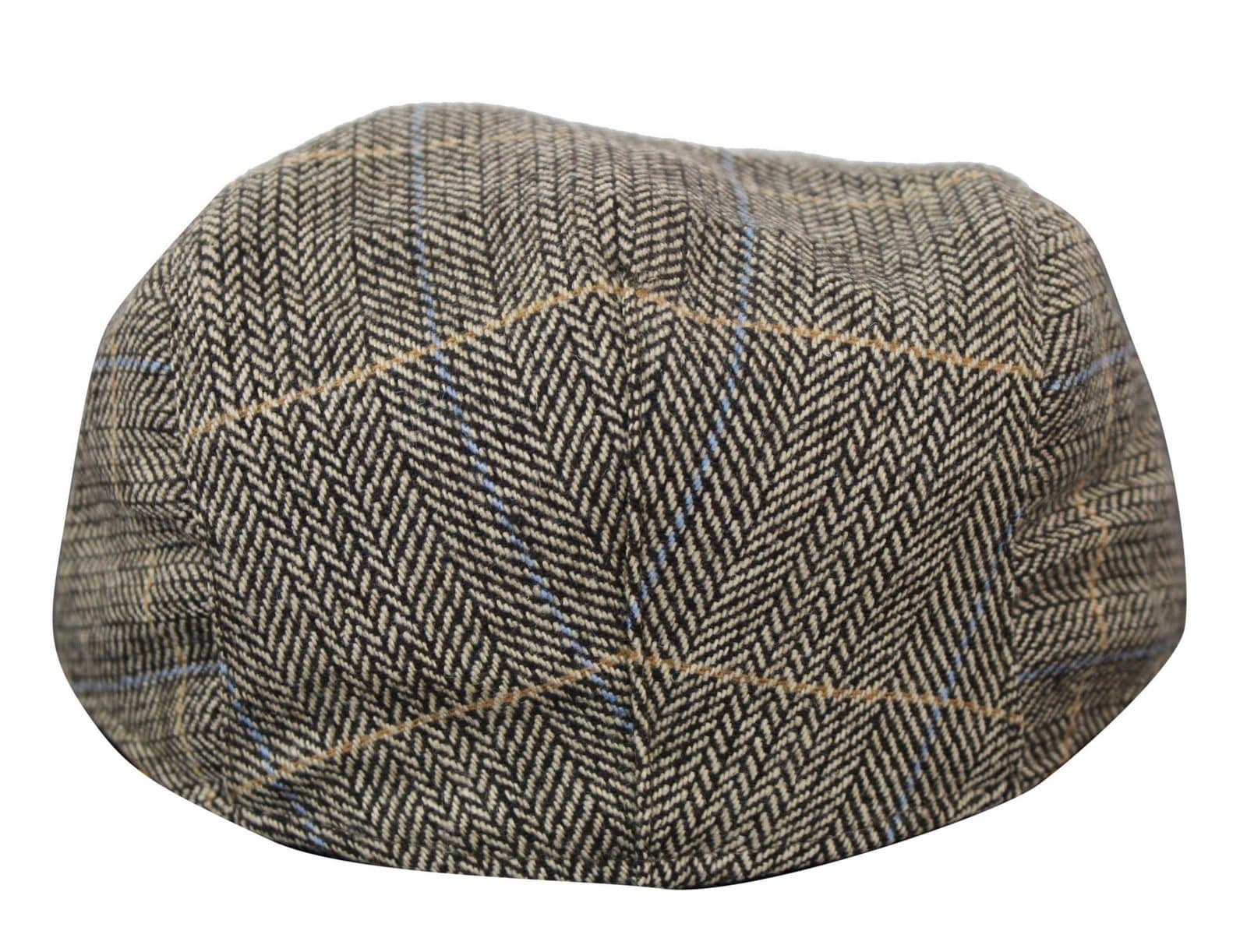 Cavani Albert Herr Tweed Flat Cap - Fiskbensmönstrad Tweed Ull Grandad Flat Hats Vintage - Brun/Antracitgrå