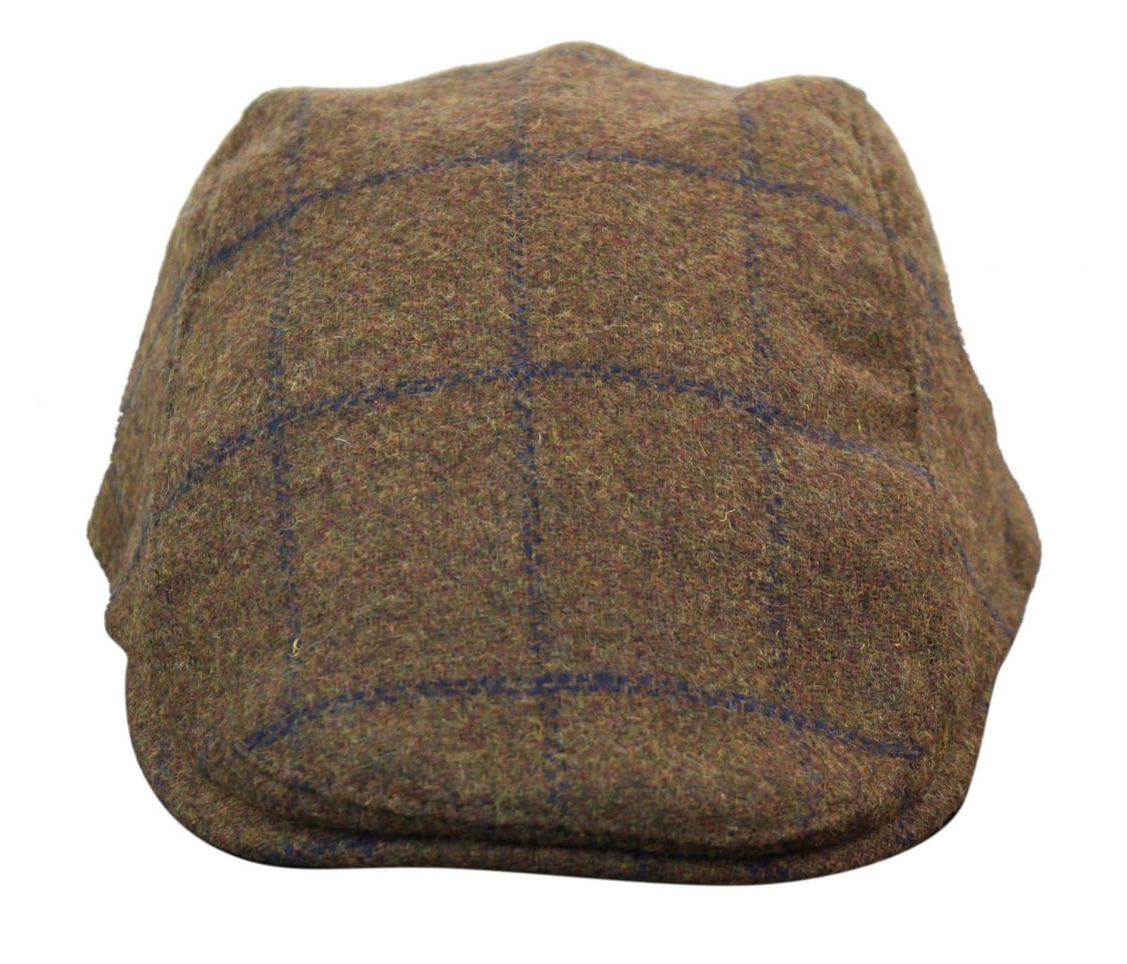 Cavani Kempson Flat Cap - Herr Tweed Ullrutig Farfarshatt Vintage - Olivgrön/Marinblå