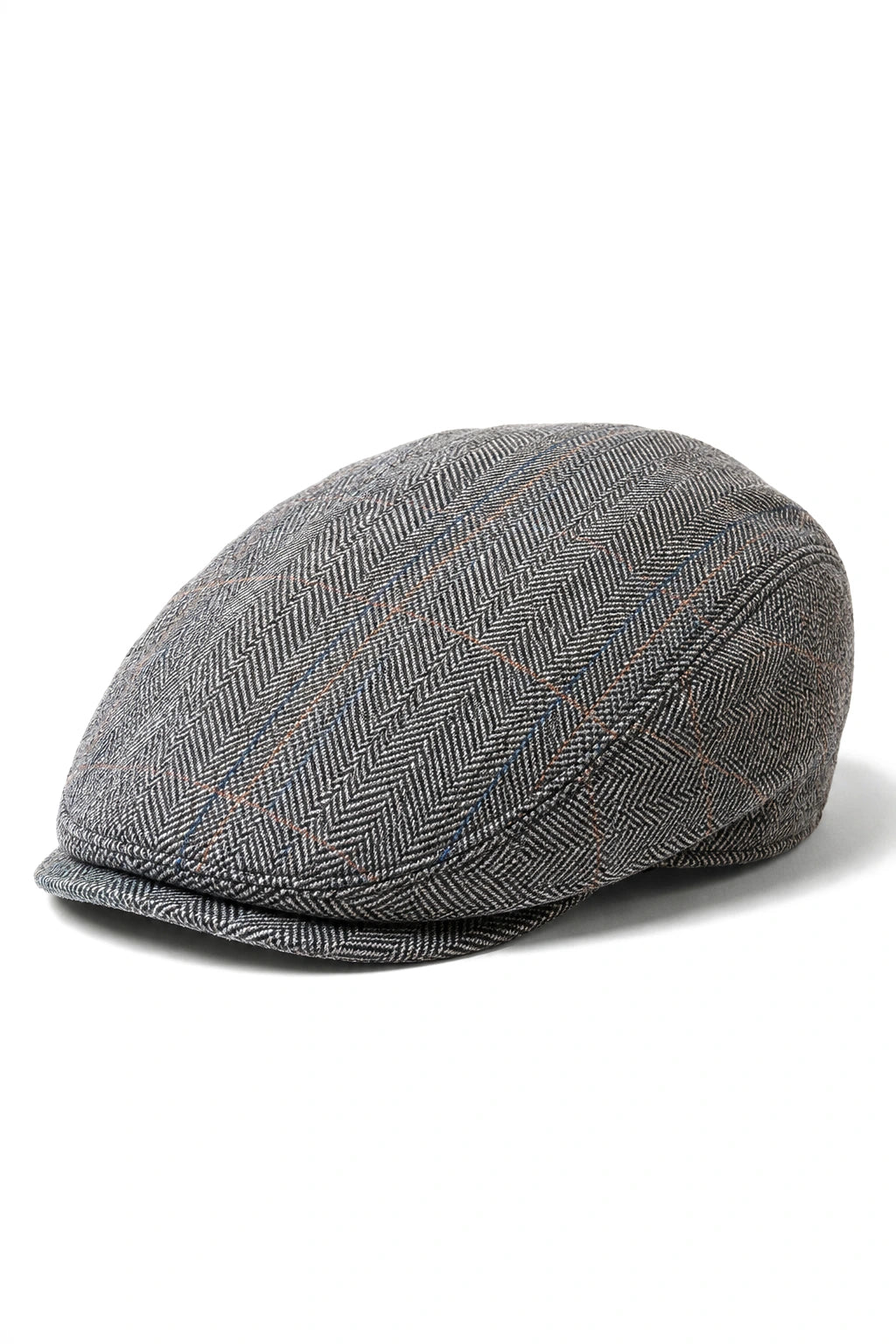Cavani Albert Herr Tweed Flat Cap - Fiskbensmönstrad Tweed Ull Grandad Flat Hats Vintage - Brun/Antracitgrå