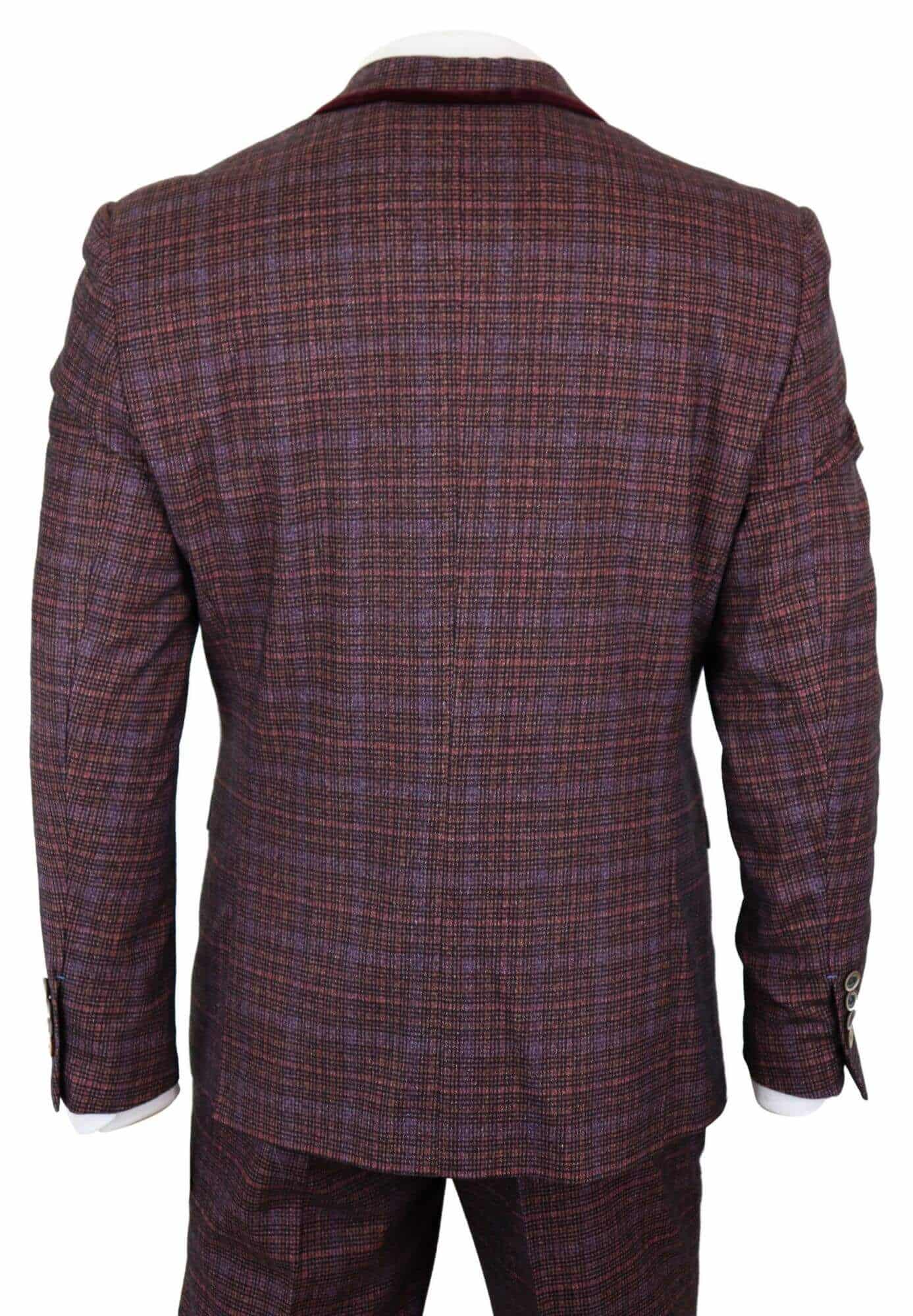 Cavani Carly - Herrkostym i 3 delar, rutig tweed, vinröd