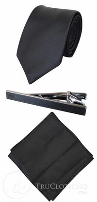 Cavani Satin Slips - Matchande Herrslips i Satin Siden Näsduk & Slipsklämma Prickig Bröllopsbal Kontorsslips