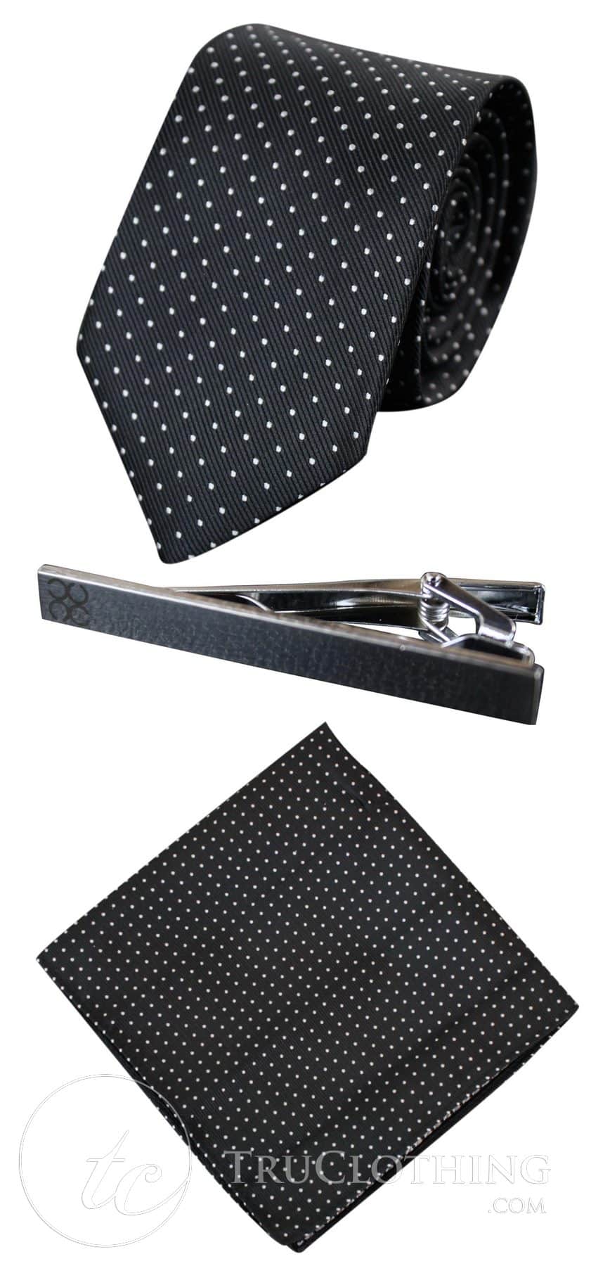 Cavani Satin Slips - Matchande Herrslips i Satin Siden Näsduk & Slipsklämma Prickig Bröllopsbal Kontorsslips