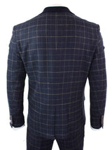 Cavani Shelby - Herr Marinblå 3-delad Fiskbensrutig Kostym Vintage Retro Peaky Blinders Tweed