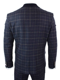 Cavani Shelby - Herr Marinblå 3-delad Fiskbensrutig Kostym Vintage Retro Peaky Blinders Tweed