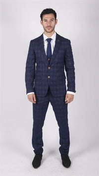 Herr Marc Darcy Blårutig Prins av Wales 3-delad Kostym Smart Casual Slim Fit Chigwell