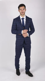 Herr Marc Darcy Blårutig Prins av Wales 3-delad Kostym Smart Casual Slim Fit Chigwell