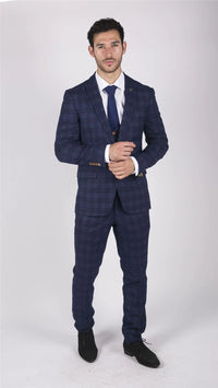 Herr Marc Darcy Blårutig Prins av Wales 3-delad Kostym Smart Casual Slim Fit Chigwell