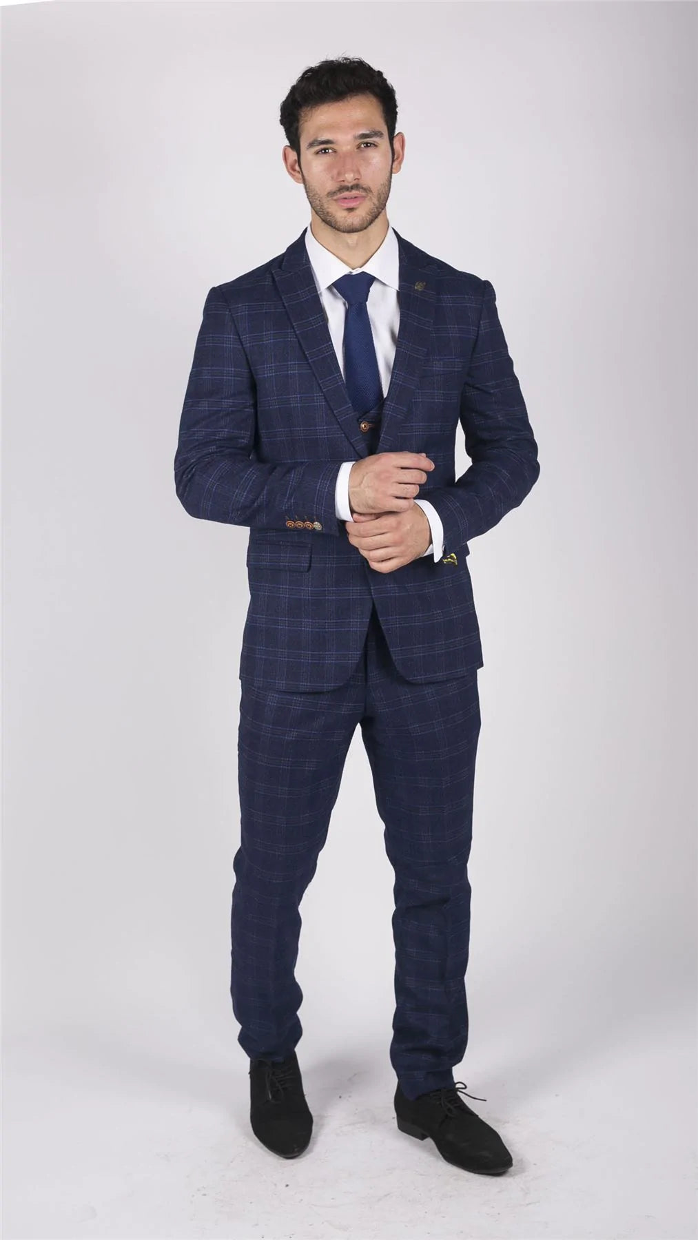 Herr Marc Darcy Blårutig Prins av Wales 3-delad Kostym Smart Casual Slim Fit Chigwell
