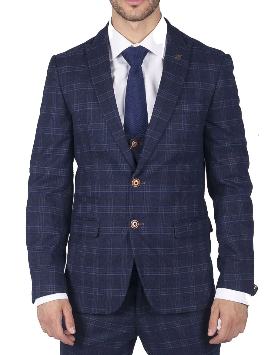 Herr Marc Darcy Blårutig Prins av Wales 3-delad Kostym Smart Casual Slim Fit Chigwell