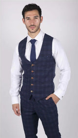 Herr Marc Darcy Blårutig Prince of Wales Väst Smart Casual Slim Fit Chigwell