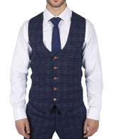 Herr Marc Darcy Blårutig Prince of Wales Väst Smart Casual Slim Fit Chigwell