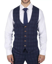 Herr Marc Darcy Blårutig Prince of Wales Väst Smart Casual Slim Fit Chigwell