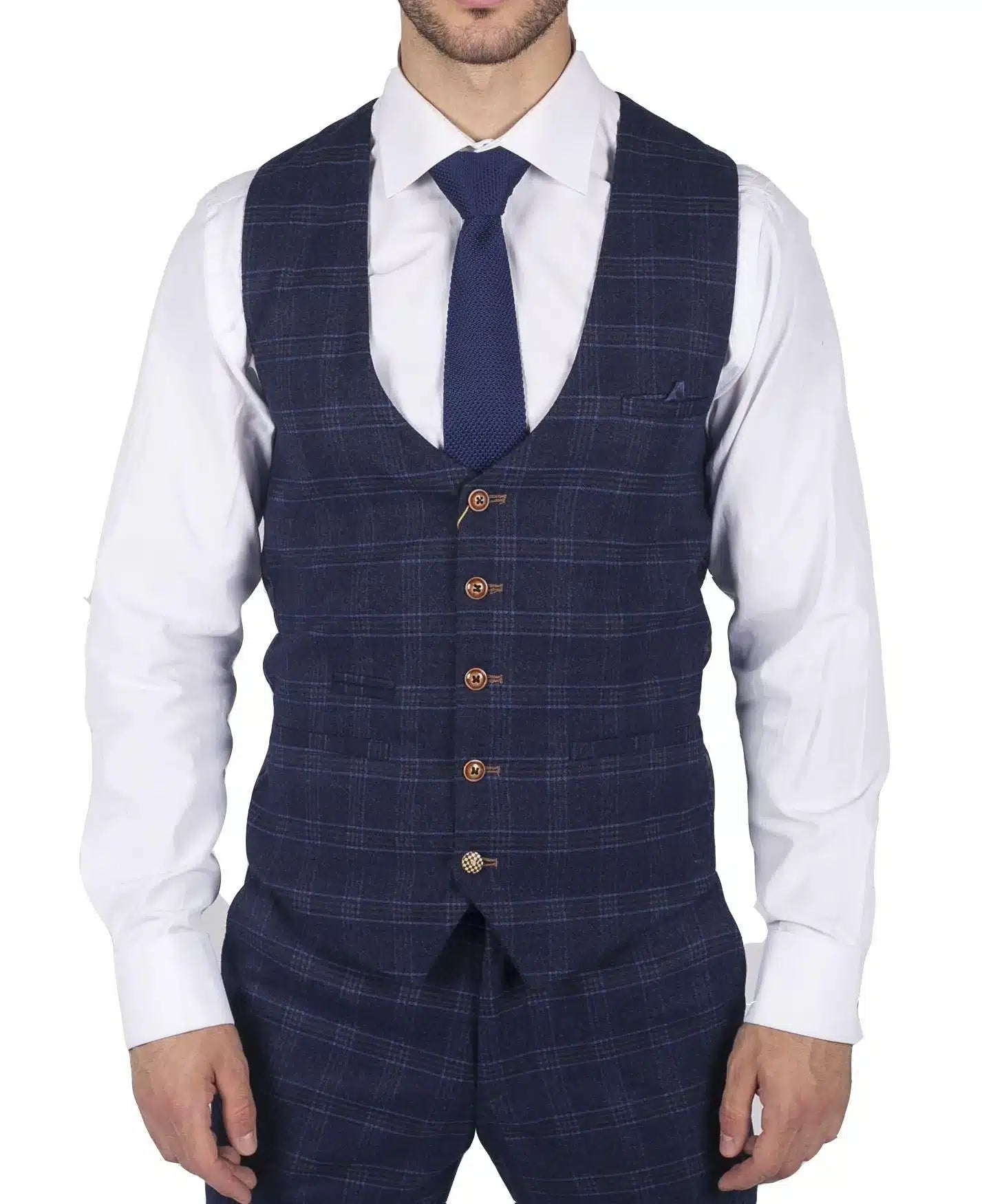 Herr Marc Darcy Blårutig Prince of Wales Väst Smart Casual Slim Fit Chigwell