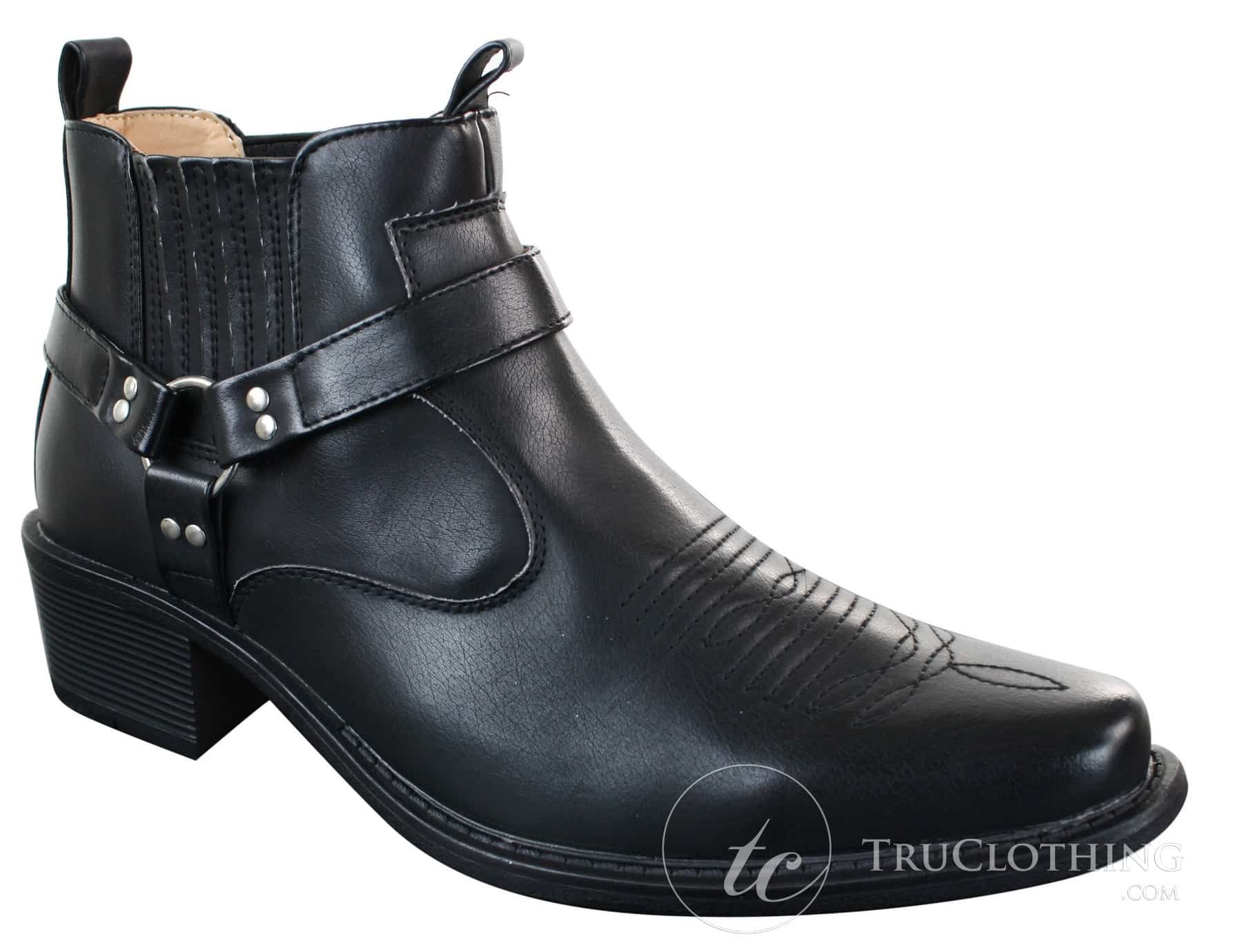 CLASSIQUE MBO 3136 Herr Bruna Svarta Ankelstövlar Läder Slip On Cowboy Western Riding Spänne