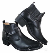 CLASSIQUE MBO 3136 Herr Bruna Svarta Ankelstövlar Läder Slip On Cowboy Western Riding Spänne